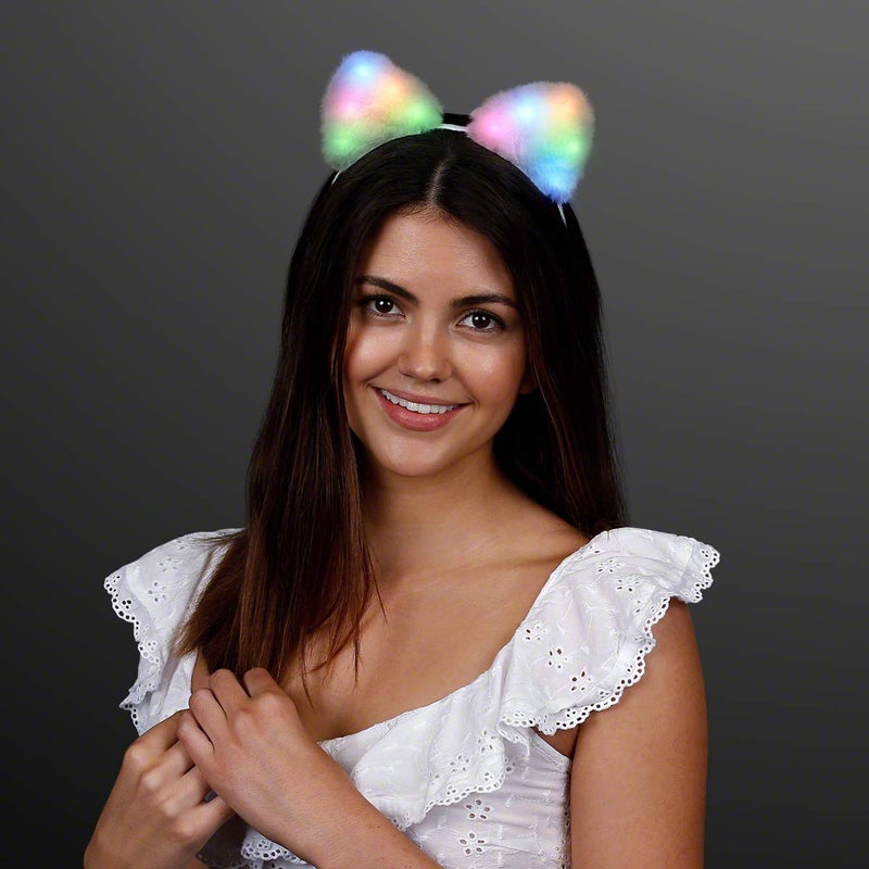 FlashingBlinkyLights Soft Furry Light Up Cat Ears Kitty Headband with Multicolor LED Lights - Image 2